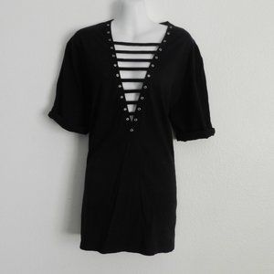 Emma & Sam deep v neck lace up look, short sleeve 100% cotton tunic/mini dress